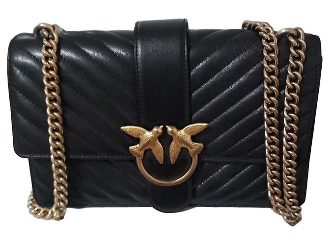 Bolsa de ombro Pinko em couro preto