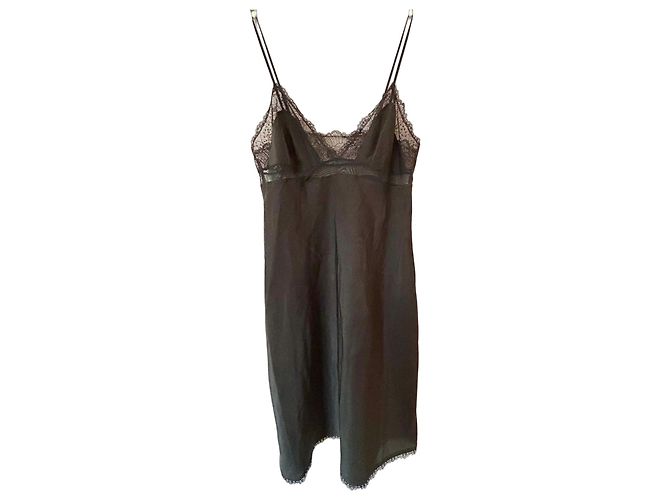Calvin Klein Slip-Kleid mit schwarzer Spitzenborte small