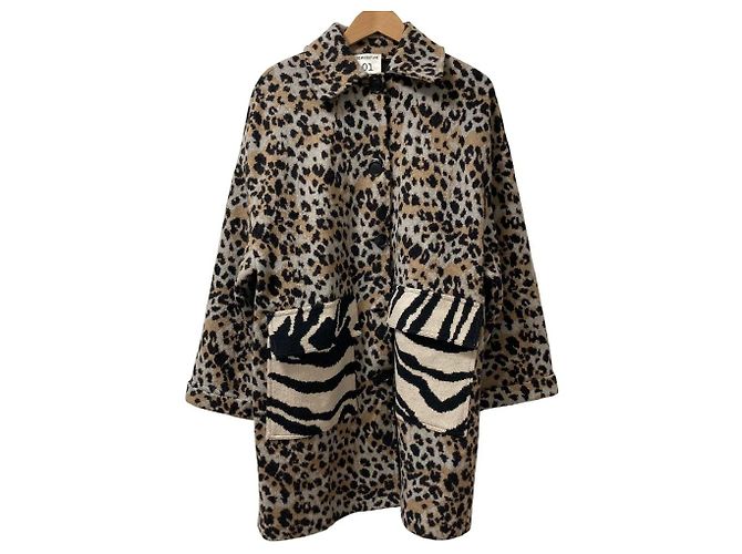 Autre Marque Cappotto Balmacaan in cotone leopardato SEMICOUTURE Marrone