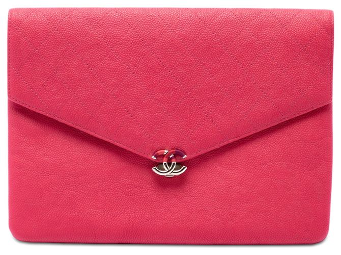 Chanel Pink Paris Cuba Quilted Caviar Thread Around Envelope Clutch Rosa