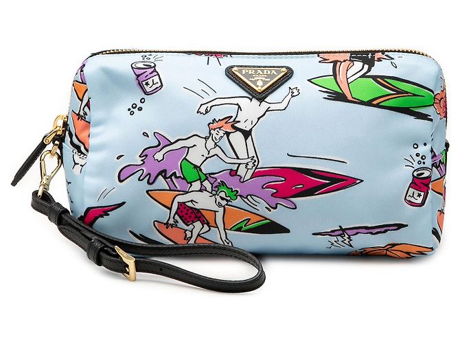 Beauty case Prada in Tessuto Stampato blu Blu chiaro