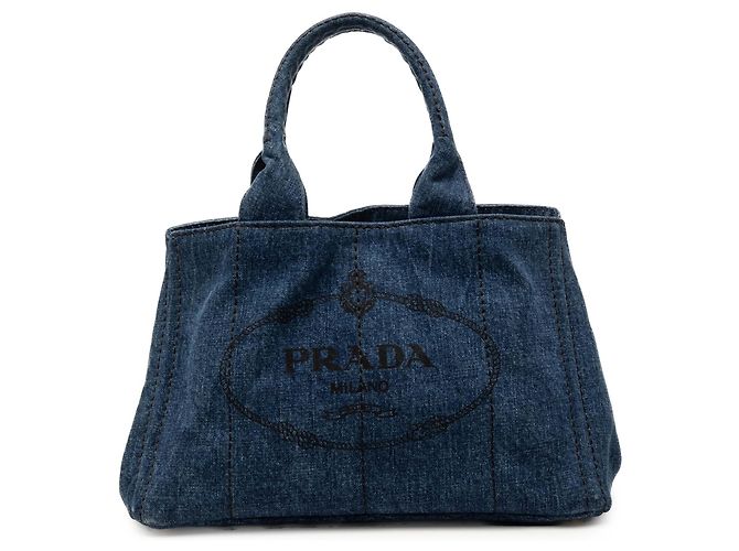 Prada Blue Denim Canapa Logo Tote Blau