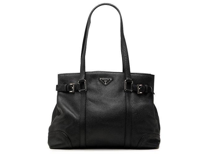 Prada Black Vitello Daino Buckle Tote