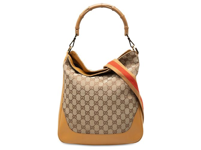 Bamboo Bolsa Satchel Gucci em tela GG bege com alça de bambu e Web