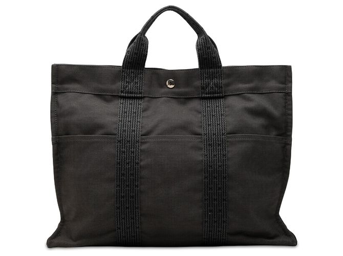 Hermès Gray Canvas Herline MM Brown Dark grey