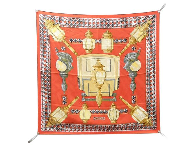 Hermès FEUX DE ROUTE Carré Schal Muffler Rot Beige