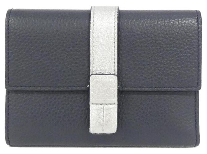 Loewe C660S86X05 Leather Tri-Fold Wallet Silvery Navy blue