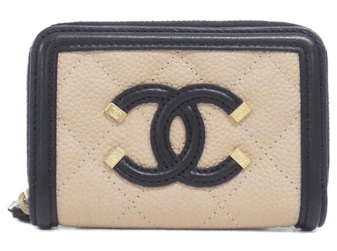 Chanel 81459 Coin Purse Black Beige