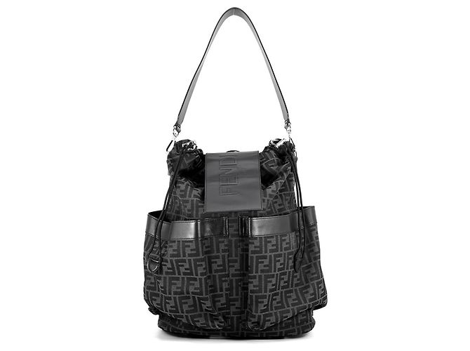 Fendi FF Jacquard Leder-Rucksack mit Kordzug Schwarz