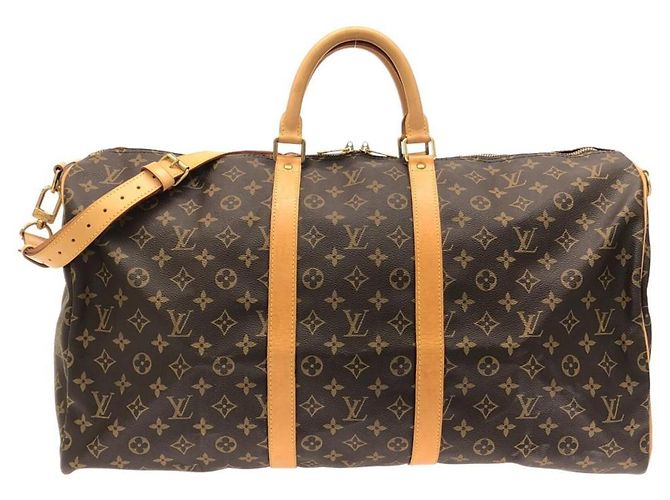 Bolso Boston Louis Vuitton Monogram Keepall Bandoulière 55cm Castaño