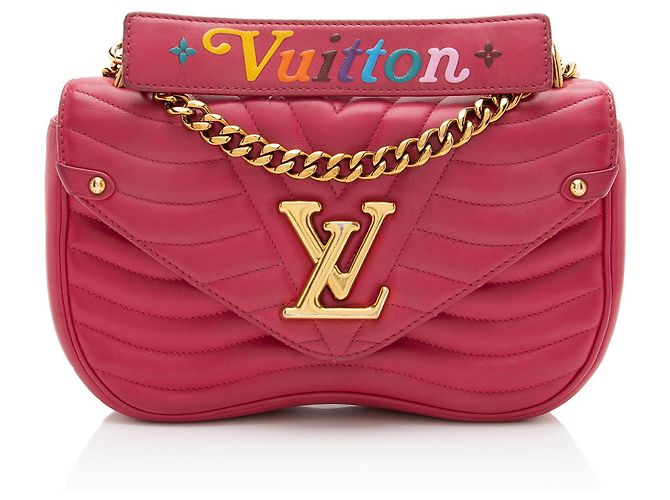 Bolsa de Ombro Louis Vuitton New Wave Chain MM em couro de bezerro Rosa