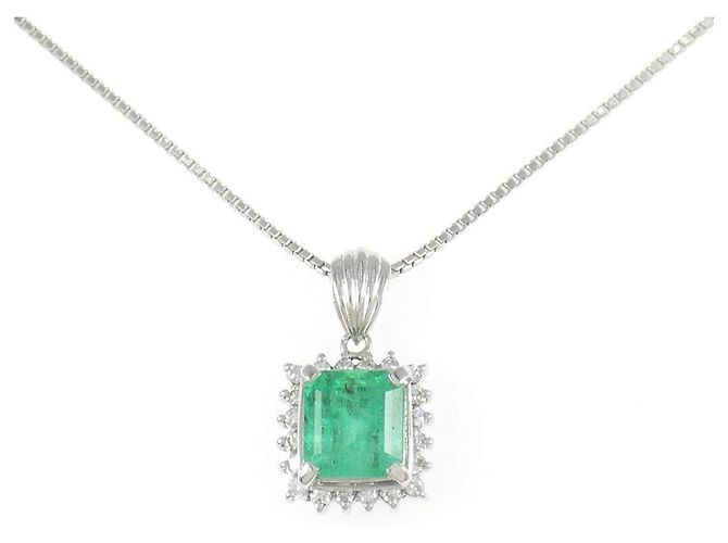 Autre Marque Colar de Pt900/Pt850 com esmeralda e diamante Verde