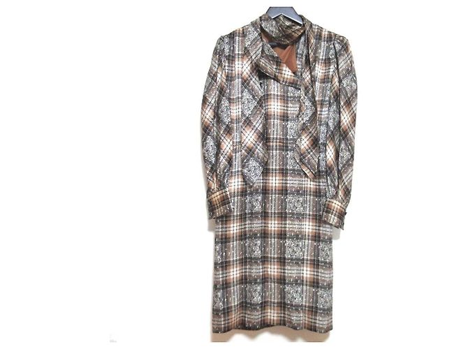 Valentino Vintage Check Satin 2way Kleidmantel Braun Schwarz Aus weiß