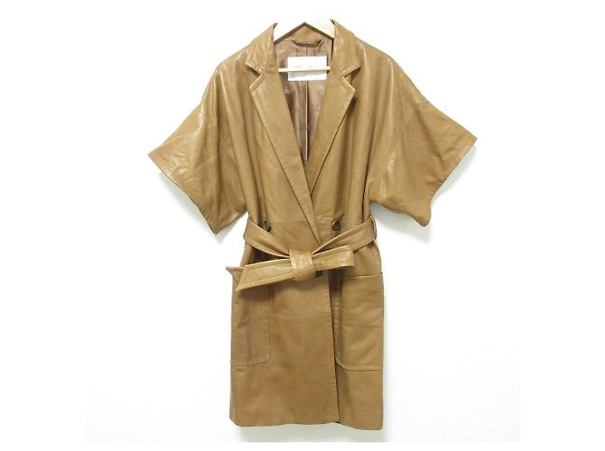 Max Mara Lamb Leather Short Sleeve Jacket Brown Camel