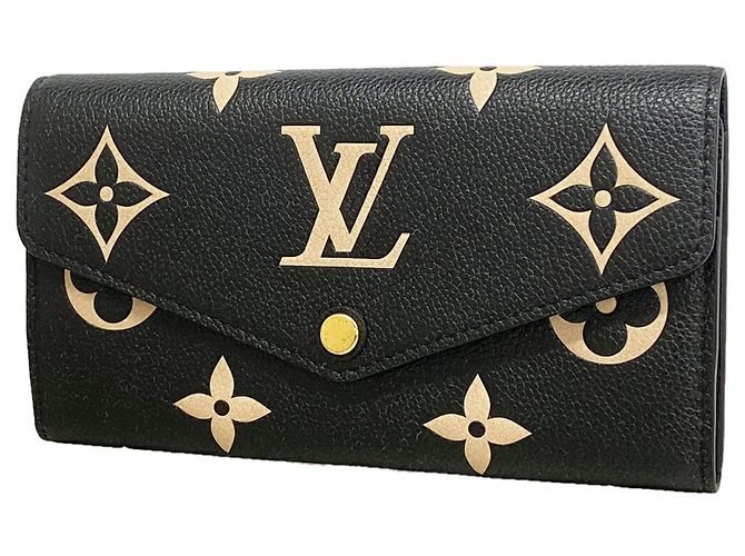 Sarah Louis Vuitton Monogram Empreinte Bicolor Long Wallet Black Beige