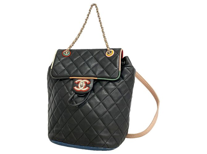 Chanel Matelassé Lambskin Backpack Black Multiple colors