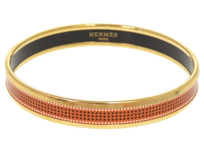 Hermès Bracelet Jonc Hermes Email PM Metal Gold Orange Doré 