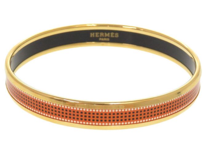 Hermès Hermes Email PM Metal Gold Orange Bangle Bracelet Golden 
