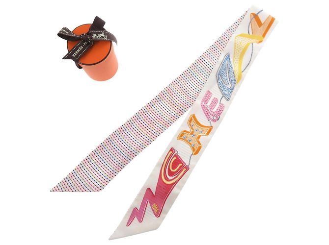 Hermès Hermes Twilly Chevalo Scope Neon Schal Pink Weiß Mehrfarben