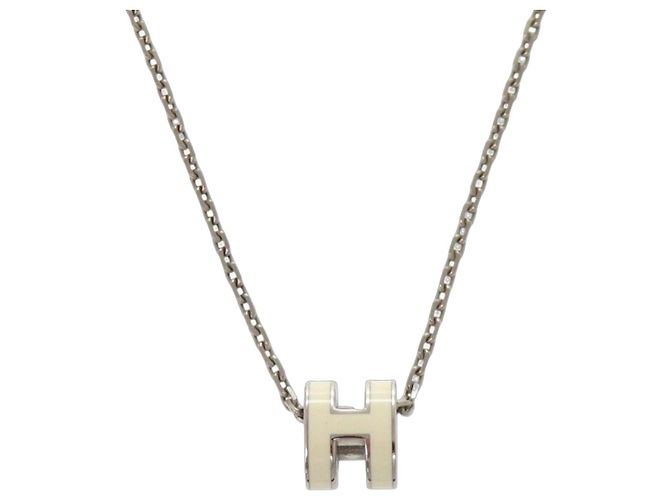 Hermès Colar Hermes Pop H Mini White Silver Hardware Prata Branco