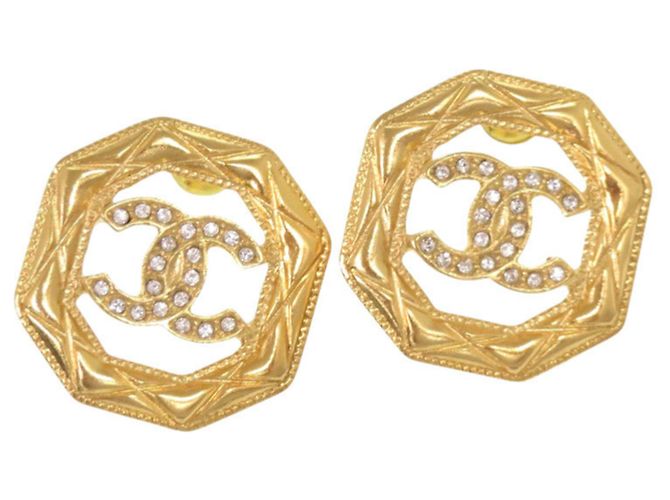 Pendientes de botón Chanel Matelassé Coco Mark Gold Dorado