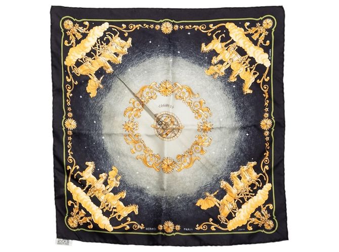 Hermès Hermes Carre 42 COSMOS Silk Scarf Black Multiple colors