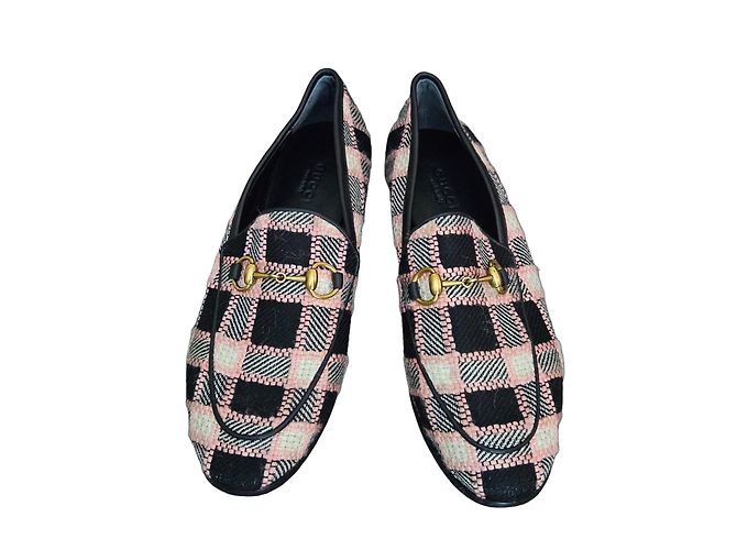 Gucci Horsebit Karomocker Schwarz Pink Weiß