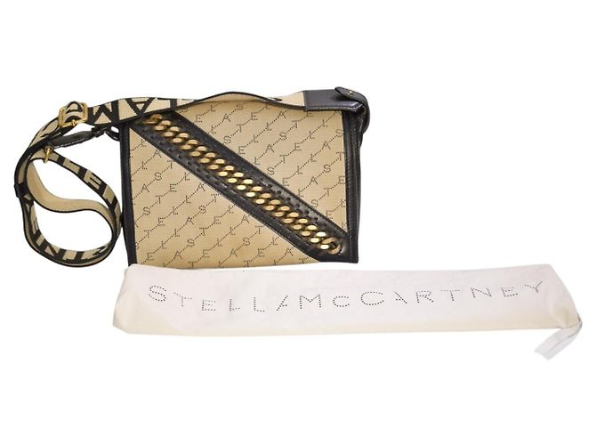 Stella Mc Cartney Borsa a tracolla Falabella con patta e catena in tela monogram STELLA MCCARTNEY Nero Beige