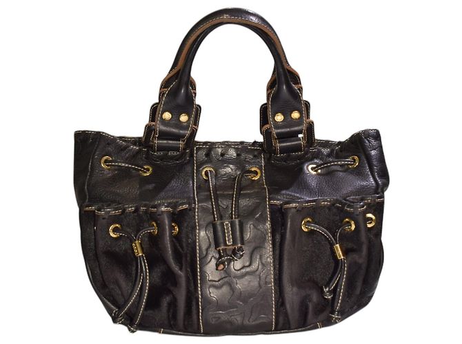 Autre Marque Borsa a tracolla TOUS in pelle nera goffrata con orso, coulisse e tasche multiple Nero