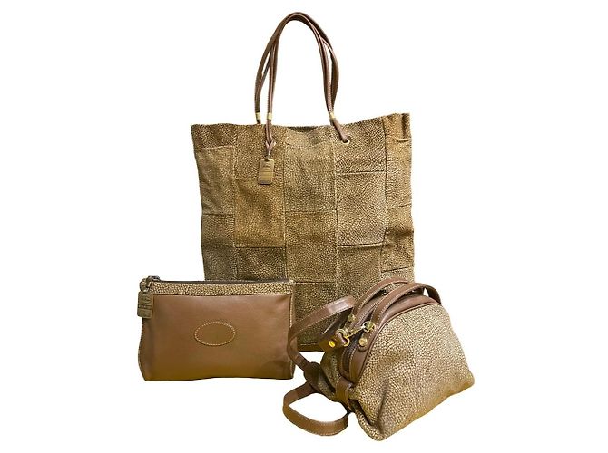 Autre Marque Set di borse in pelle e camoscio monogrammate Marrone Beige