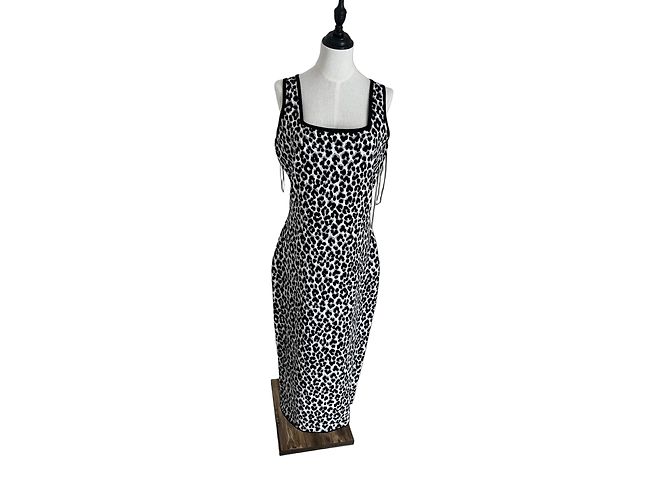 Michael Kors Leoparden-Midikleid Schwarz Weiß Leopardenprint