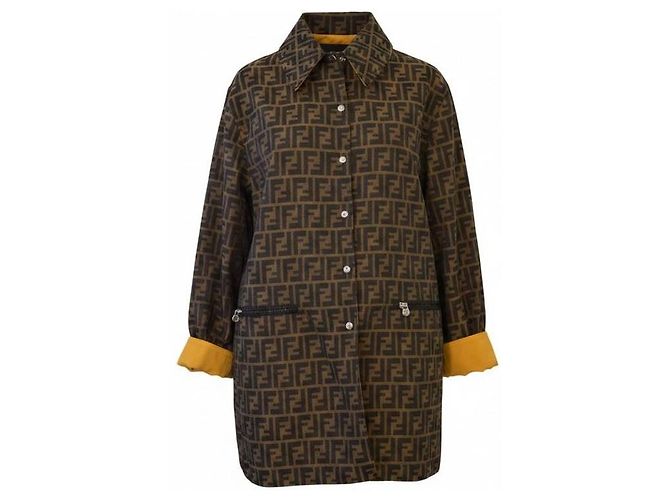 FENDI JEANS Reversible Zucca FF Monogram Yellow Jacket IT 42 US 6 Brown