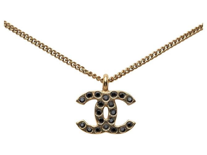 Chanel Coco Mark Necklace 01A Black Golden 