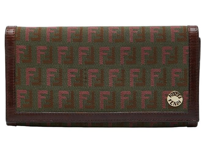 Cartera larga Fendi Zucca Castaño Caqui