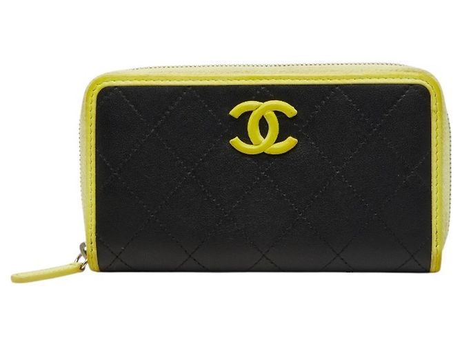 Portefeuille long Chanel Coco Mark Matelassé Noir Jaune