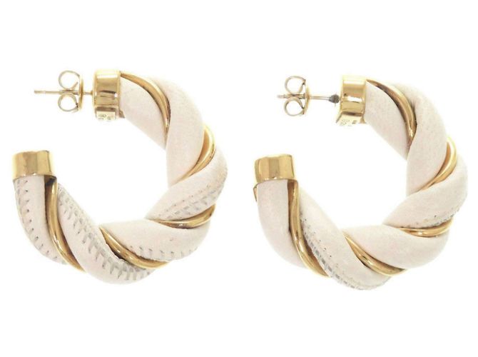 Pendientes de aro Twist Bottega Veneta Blanco Dorado
