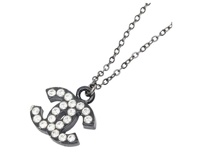Chanel Coco Mark Halskette Schwarz Silber
