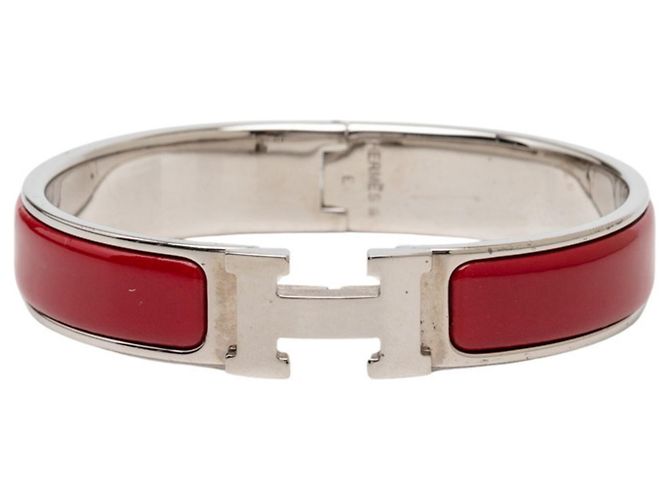 Hermès Bracciale Charm Hermes Click H PM Argento Rosso Bordò 
