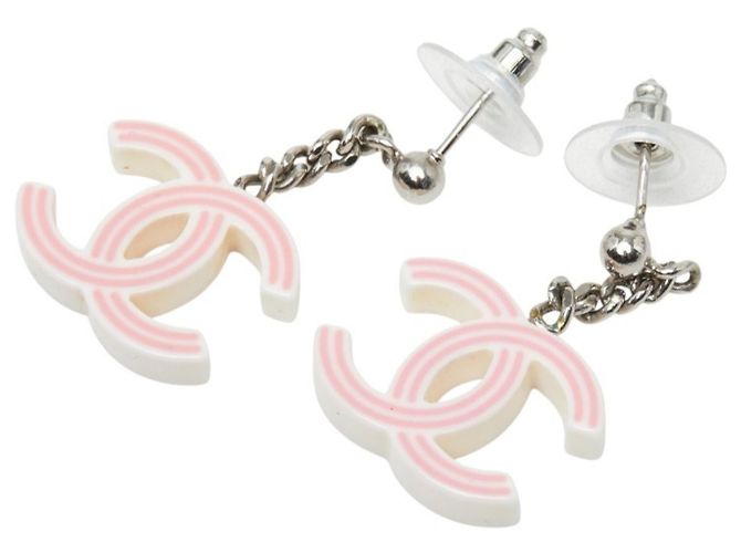 Chanel Coco Mark Stecker-Ohrringe Silber Pink Roh
