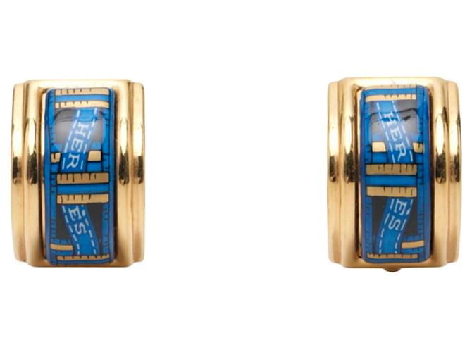 Hermès Orecchini a clip Hermes Blue and Gold D'oro 
