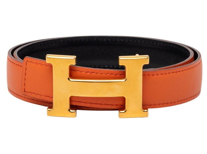 Hermès Hermes Constance H-Belt Gürtel Schwarz Orange 