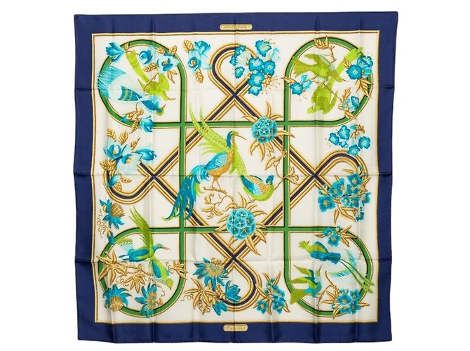 Hermès Hermes Carre 90 Caraibes Schal Weiß Marineblau