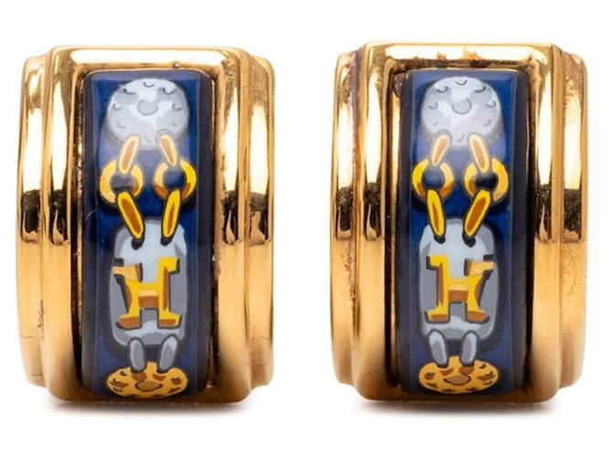 Hermès Orecchini Smaltati Cloisonné Hermes Blu D'oro 