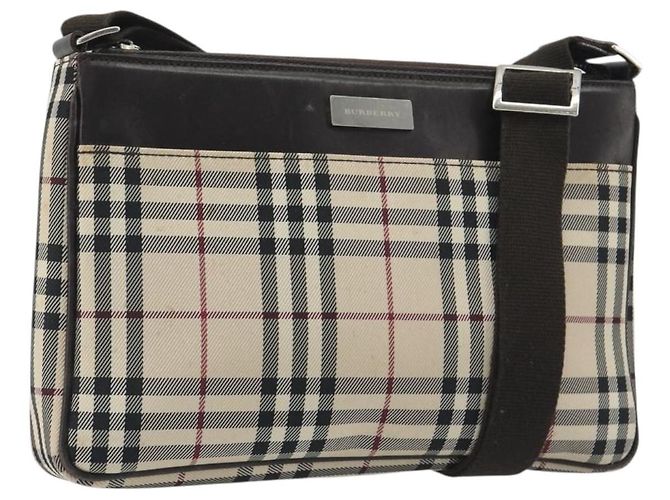 Borsa a tracolla BURBERRY Nova Check Canvas Beige Silver Auth 192504 Argento