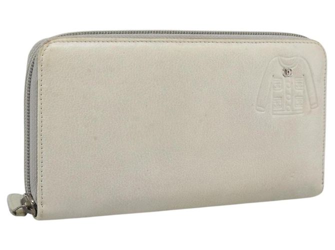 Cartera larga CHANEL de piel Ivory Silver CC Auth bs36634 Plata Crudo
