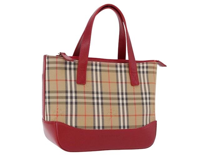 BURBERRY Nova Check Handtasche Canvas Beige Red Auth ka5507 Rot