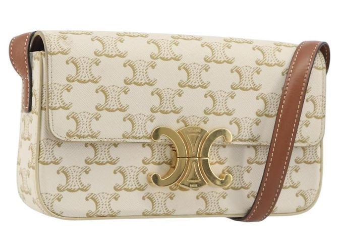 Céline Borsa a tracolla CELINE Triomphe Canvas PVC White Gold Auth 192461SAM Bianco D'oro