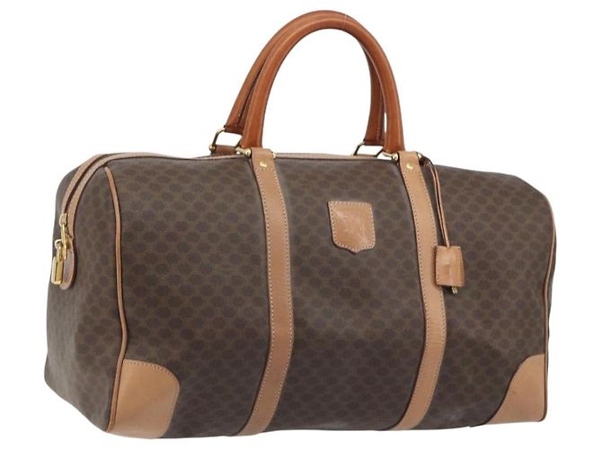 Céline Bolsa Boston CELINE Macadam PVC Couro Marrom Tom Dourado Auth ep15198