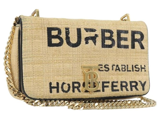 Borsa a tracolla con catena BURBERRY Raffia Beige Gold Auth 193413A D'oro