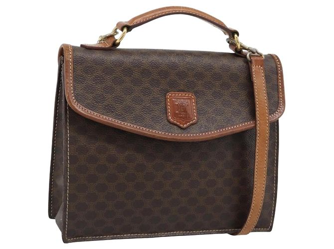 Céline Sac à main CELINE Macadam Canvas PVC Leather 2way Brown Gold Auth 195169